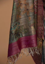 Grey Tassar Handpainted Sari, from our collection Kalam