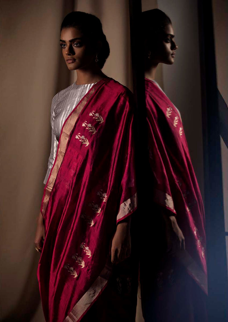 Rani Pink Chanderi Silk Sari Jaamdani