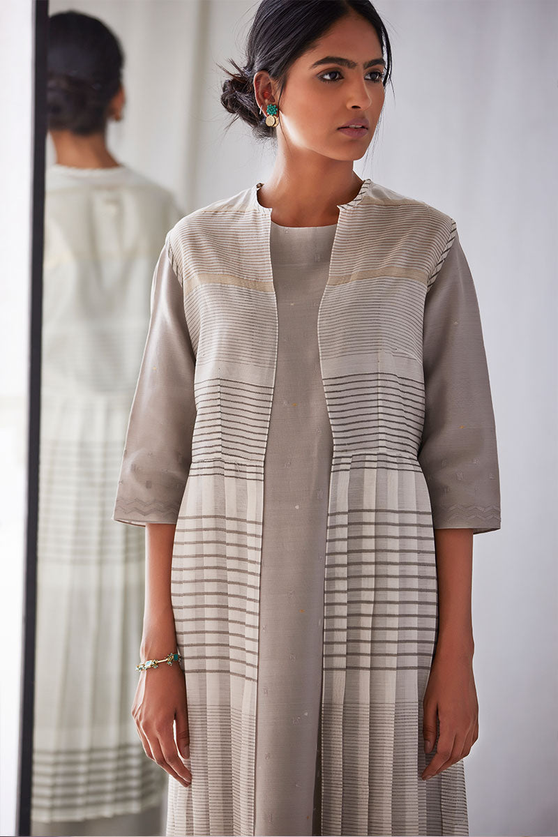 Grey Chanderi Dress Print & Embroidery from our collection Lakeerein