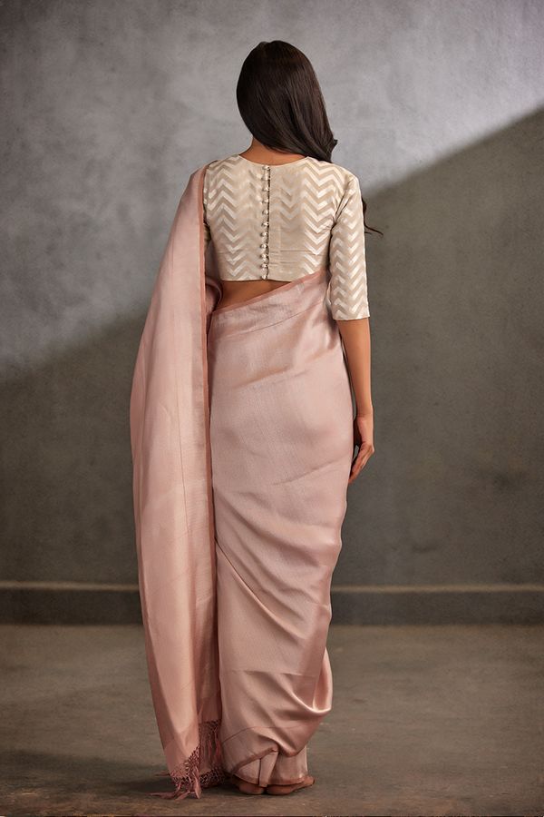 Powder Pink Silk Banarasi Sari
