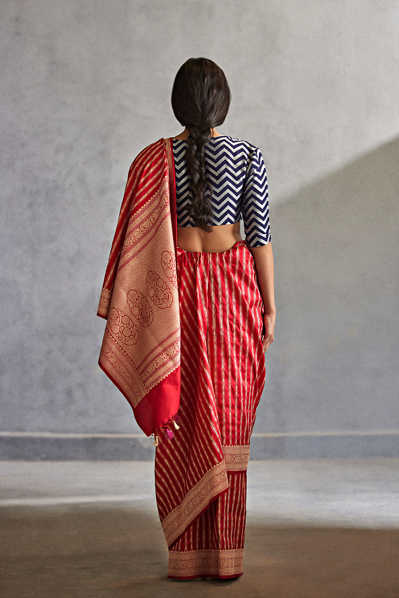 Vermilion Red Silk Sari