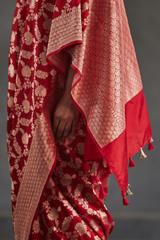 Crimson Red Silk Banarasi Sari