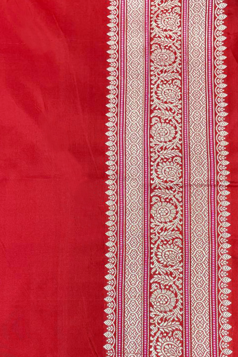 Vermilion Red Silk Sari
