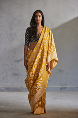 Yellow Silk Banarasi Sari