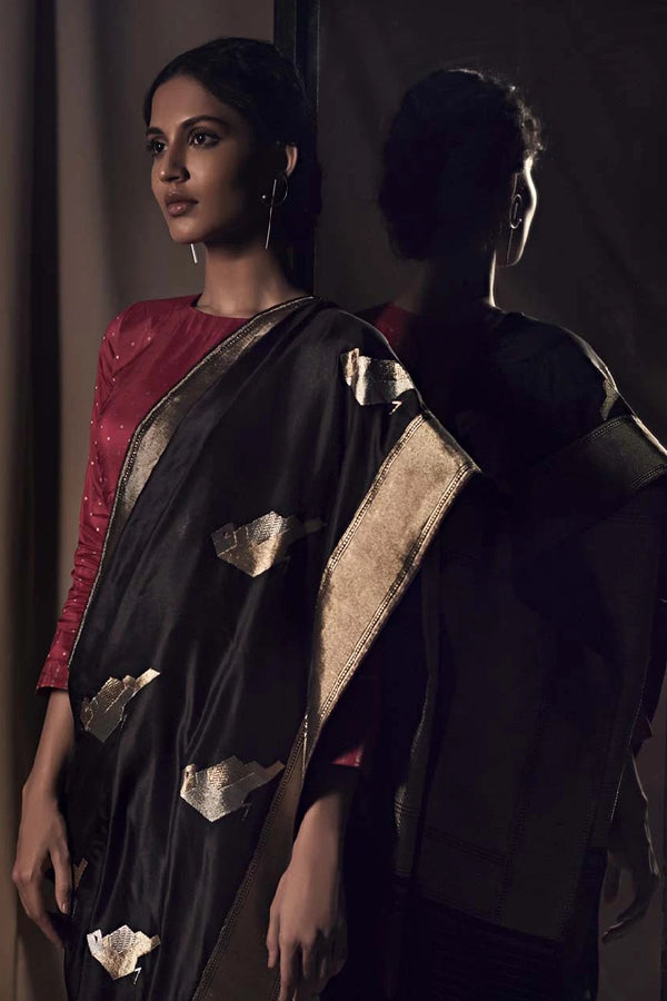 Black Banarasi Silk Sari  from our Origami collection