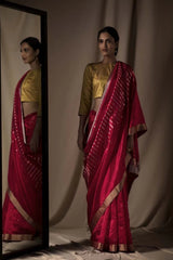 Raani Pink Chanderi Jaamdani  Silk Sari from the collection Lines
