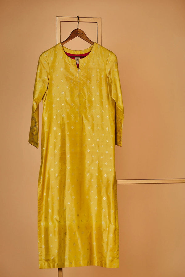 Banarasi Silk Mustard Kurta with Pants