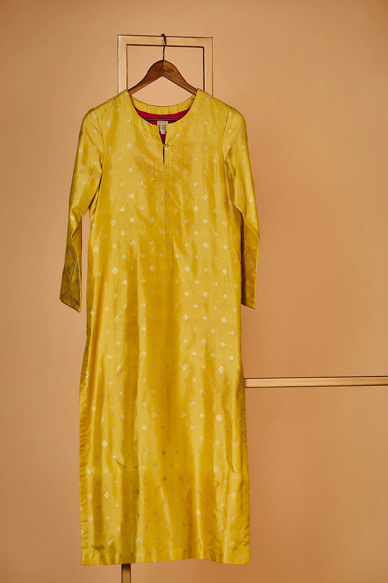 Banarasi Silk Mustard Kurta with Pants