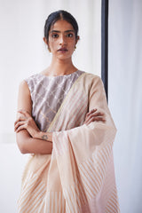 Pink Peach Chanderi Cotton Sari Block Printed from our collection "Lakeerein"