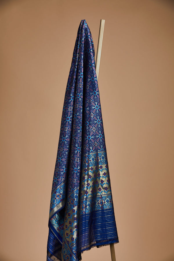 Banarasi Jaamdani Silk Dupatta with Ikat pattern
