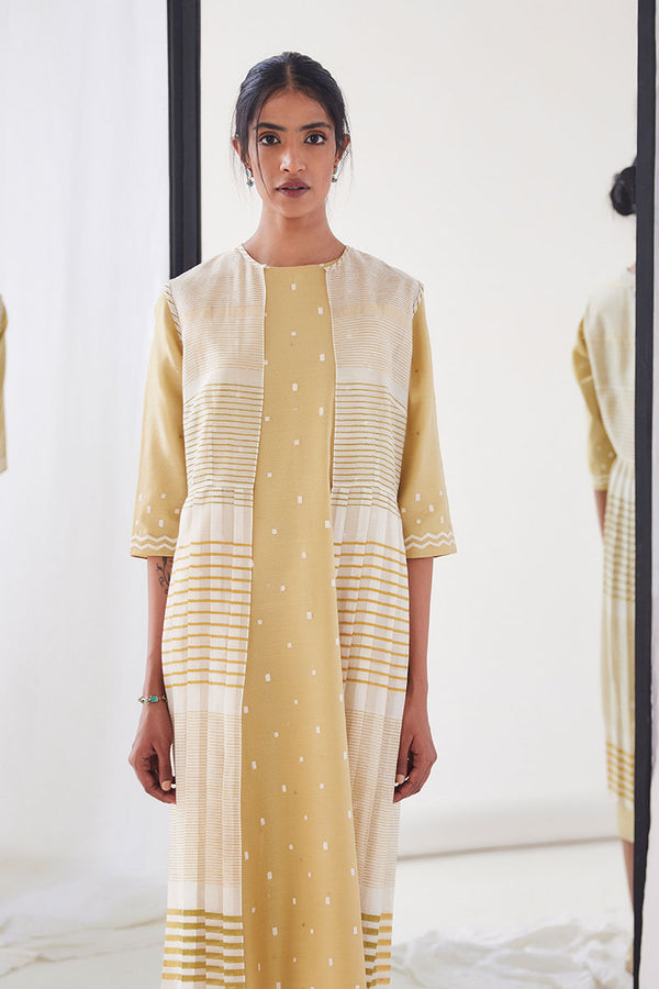 Mustard Yellow Chanderi Dress, Print & Embroidery from our collection Lakeerein