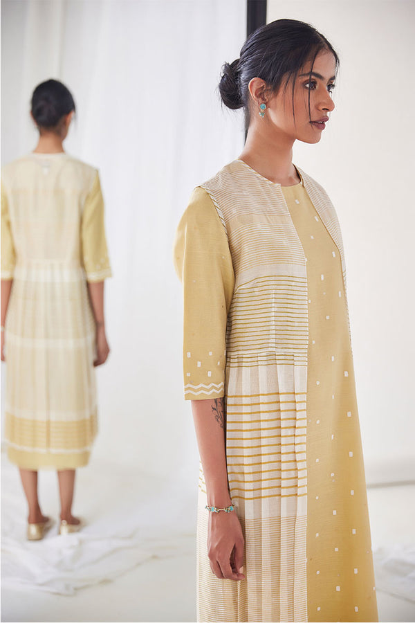 Mustard Yellow Chanderi Dress, Print & Embroidery from our collection Lakeerein