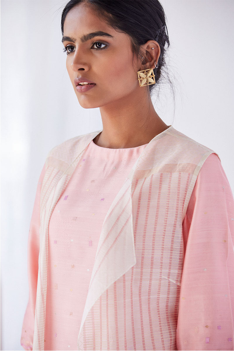 Pink- Peach Chanderi Suit Set, Print & Embroidery from our collection Lakeerein
