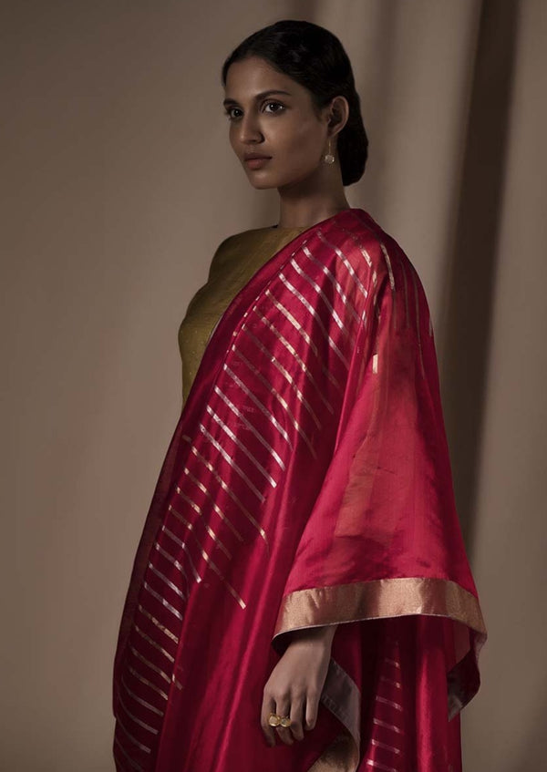 Raani Pink Chanderi Jaamdani  Silk Sari from the collection Lines